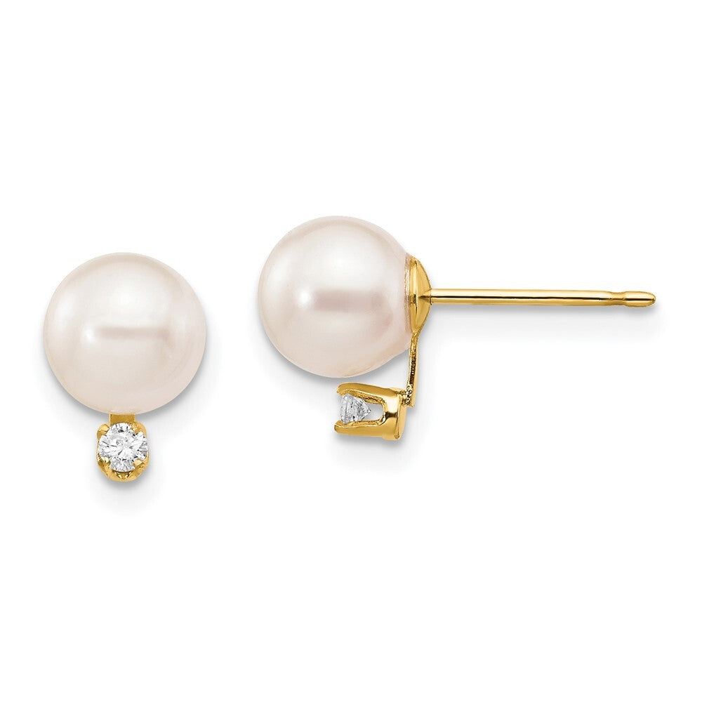 14k Yellow Gold 6-7mm Akoya Saltwater Cultured Pearl & Diamond Stud Earrings