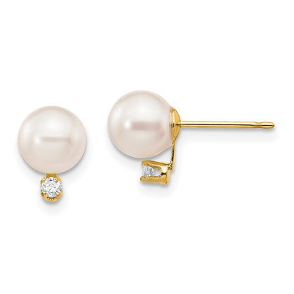 14k Yellow Gold 6-7mm Akoya Saltwater Cultured Pearl & Diamond Stud Earrings