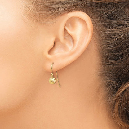 14k Yellow Gold 6mm Diamond Cut Bead Dangle Earrings