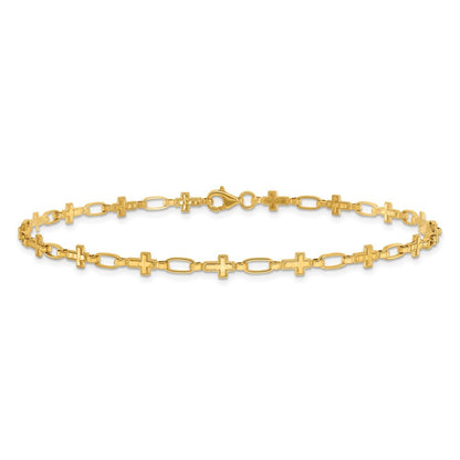 Sterling Silver Gold-tone Cross 9.75in Anklet
