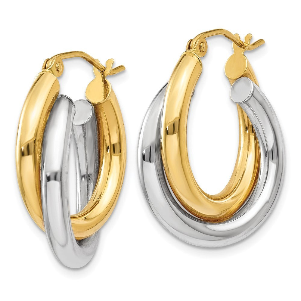 14k Two-tone Gold Polished Double Tube Hoop Earrings