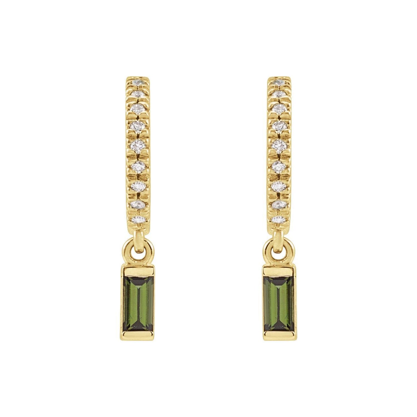 14k Yellow Gold Green Tourmaline and .08 CTW Diamond French-Set Hoop Earrings