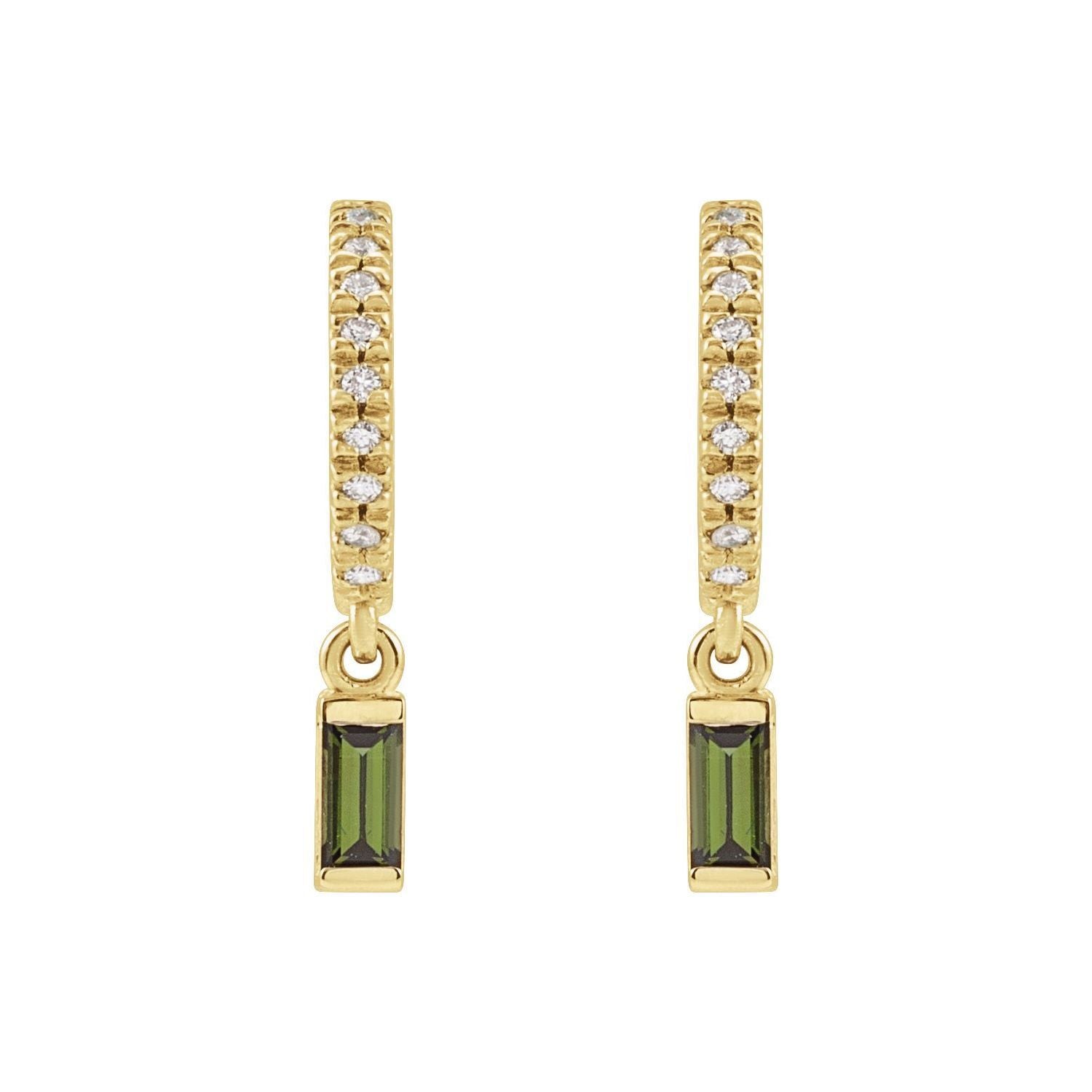 14k Yellow Gold Green Tourmaline and .08 CTW Diamond French-Set Hoop Earrings