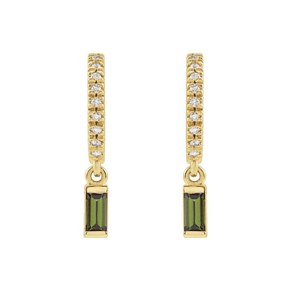 14k Yellow Gold Green Tourmaline and .08 CTW Diamond French-Set Hoop Earrings