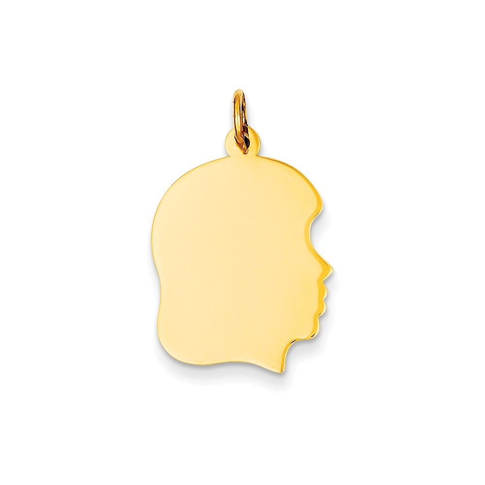 14k Yellow Gold Plain Medium .027 Gauge Facing Right Girl Head Charm Pendant