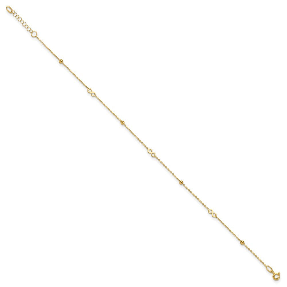 14k Yellow Gold Polished Infinity and Beads 10" Anklet