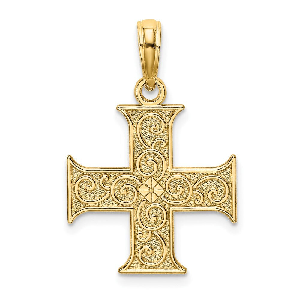 14k Yellow Gold Greek Cross With Swirl Design Charm Pendant for Women