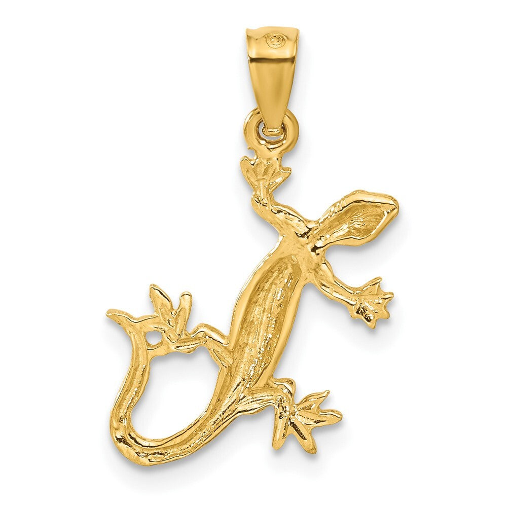14k Yellow Gold Diamond-Cut Lizard Pendant for Women