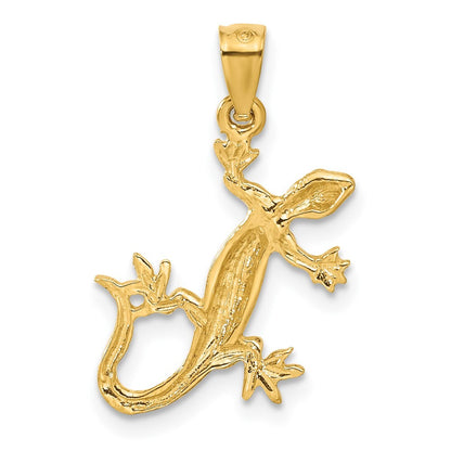 14k Yellow Gold Diamond-Cut Lizard Pendant for Women