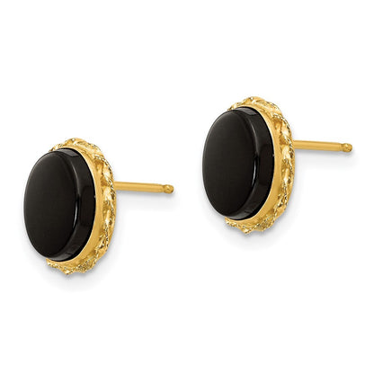 14k Yellow Gold Bezel Onyx Stud Earrings Gift for Women