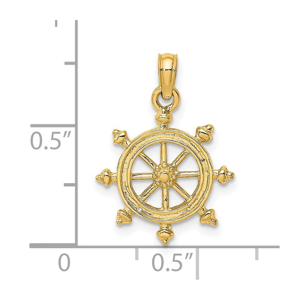 14k Yellow Gold 2-D Engraved Ship Wheel Charm