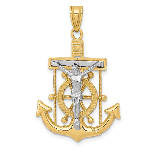 14k Two-tone Gold Diamond-cut Mariner's Cross Pendant for Women