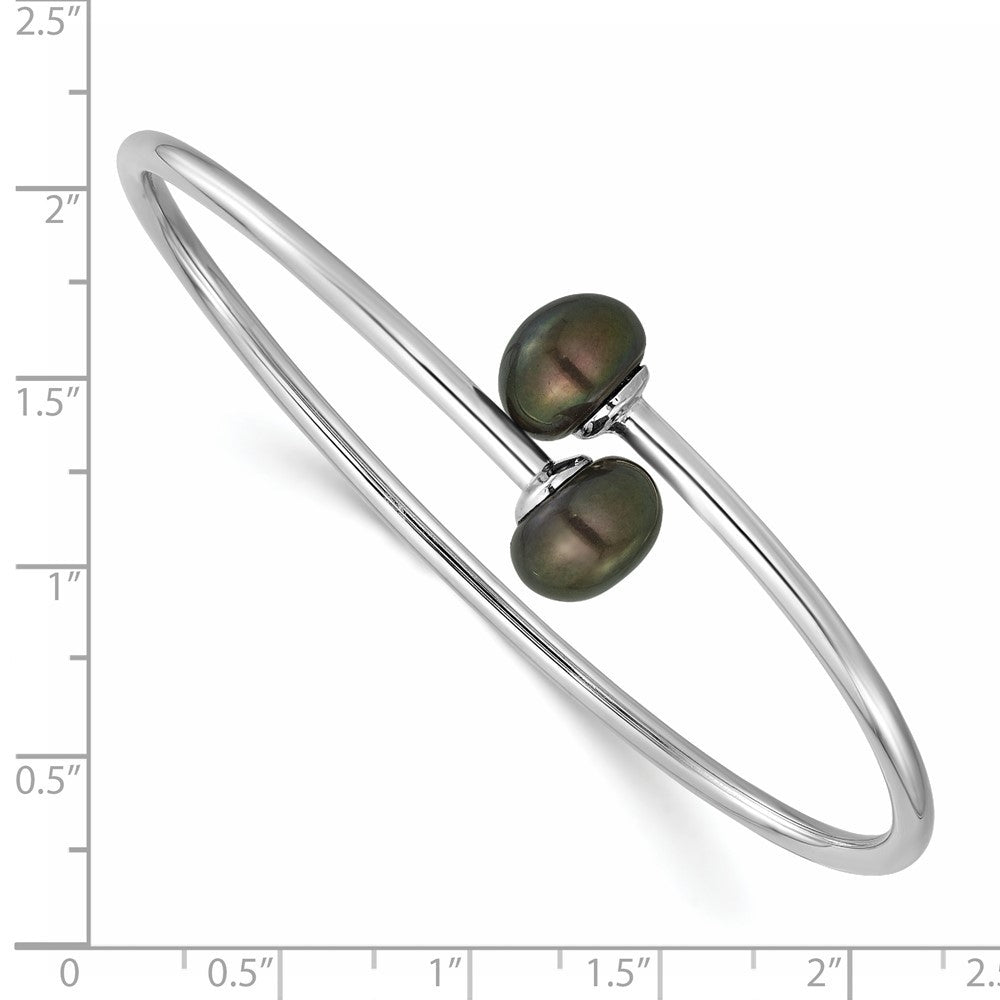 Sterling Silver 9-10mm Black Button Freshwater Cultured Pearl Flexible Bangle
