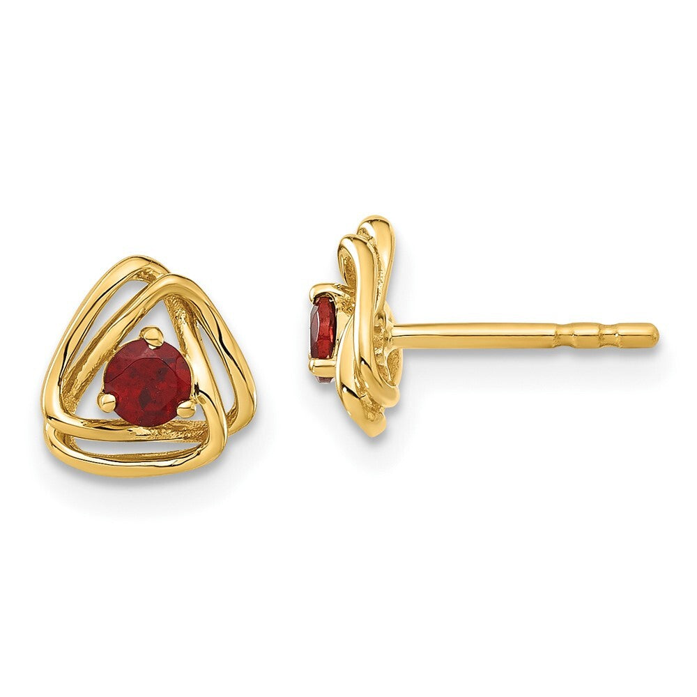 14k Yellow Gold Garnet Stud Earrings Gift for Women