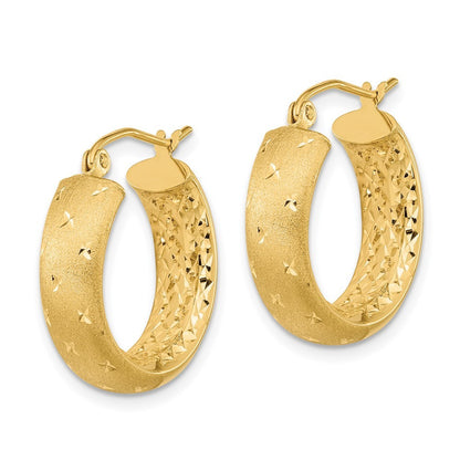 14k Yellow Gold Polished Satin and Diamond-cut In/Out Hoop Earrings
