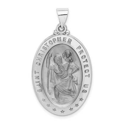 14k White Gold Polished/Satin St Christopher Medal Hollow Pendant for Women