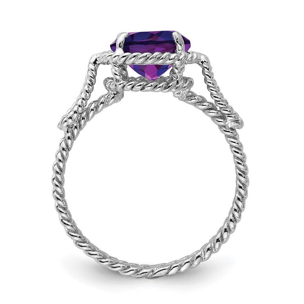 Sterling Silver Rhodium-plated Amethyst Twisted Circle Ring Size 6