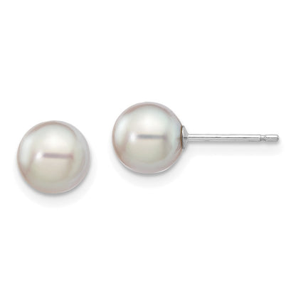 14k White Gold 6-7mm Grey Round Akoya Saltwater Cultured Pearl Earrings