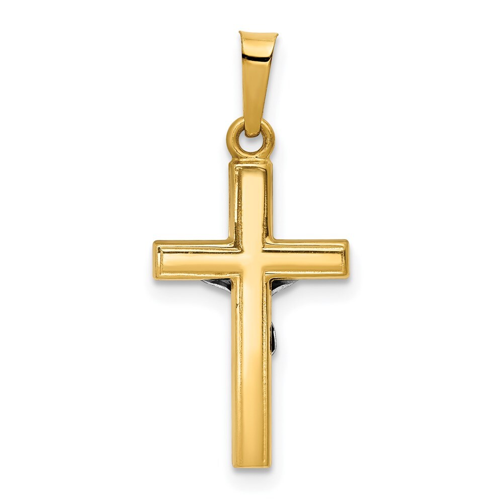 14k Yellow Gold Rhodium Polished Inri Crucifix Pendant for Women