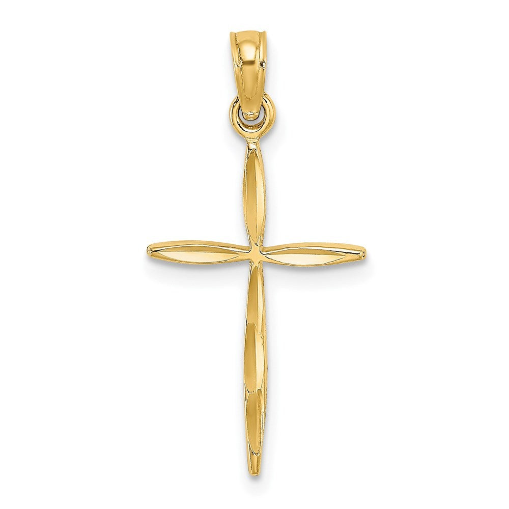 14k Yellow Gold Diamond-Cut with Tapered Ends Cross Charm Pendant