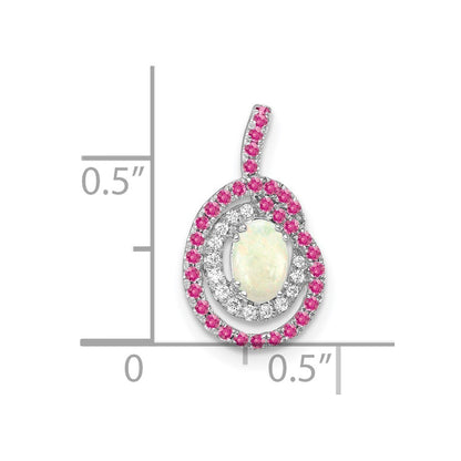 14k White Gold Pink Tourmaline/Opal/Diamond Chain Slide