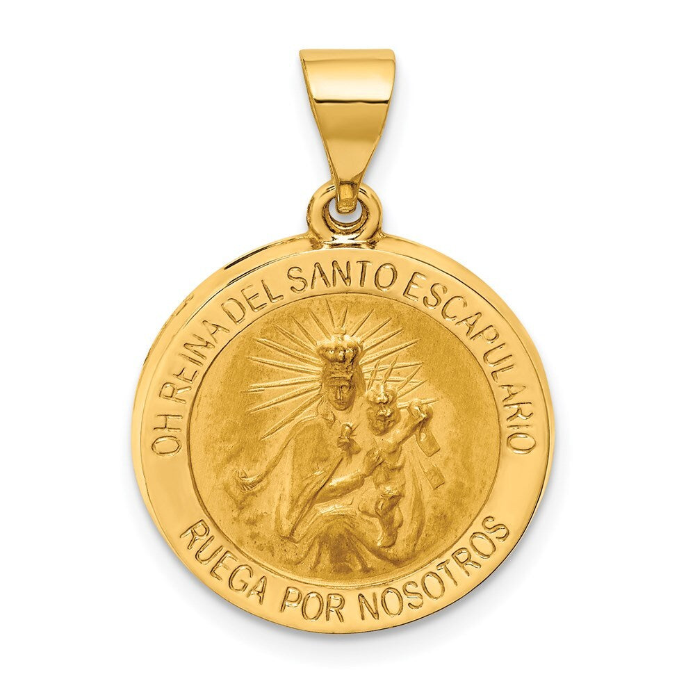 14k Yellow Gold Hollow Round Spanish Escapulario Reversible Medal Pendant