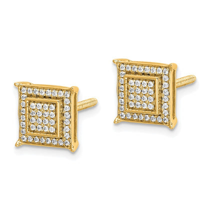 14k Yellow Gold Diamond Small Double Square Bezel Stud Earrings