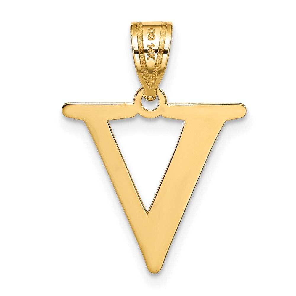 14k Yellow Gold Polished Etched Letter V Initial Pendant for Women