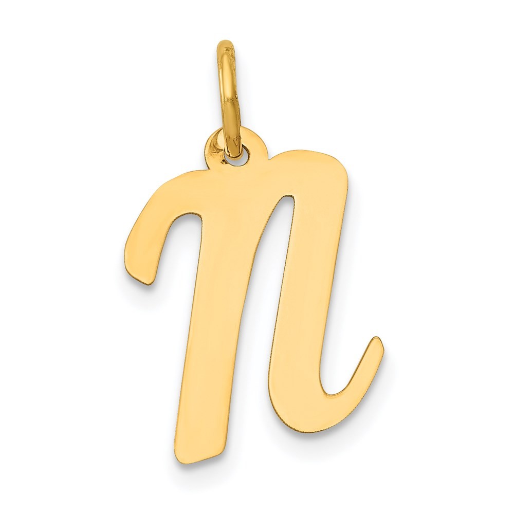 14k Yellow Gold Medium Script Letter N Initial Charm Pendant