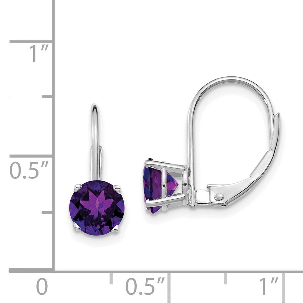 14k White Gold 6mm Amethyst Leverback Earrings Gift for Women