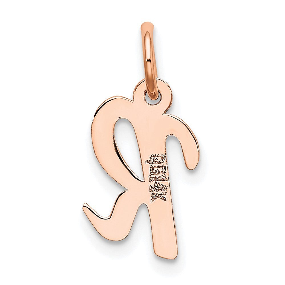 14k Rose Gold Small Script Letter R Initial Charm Pendant for Women