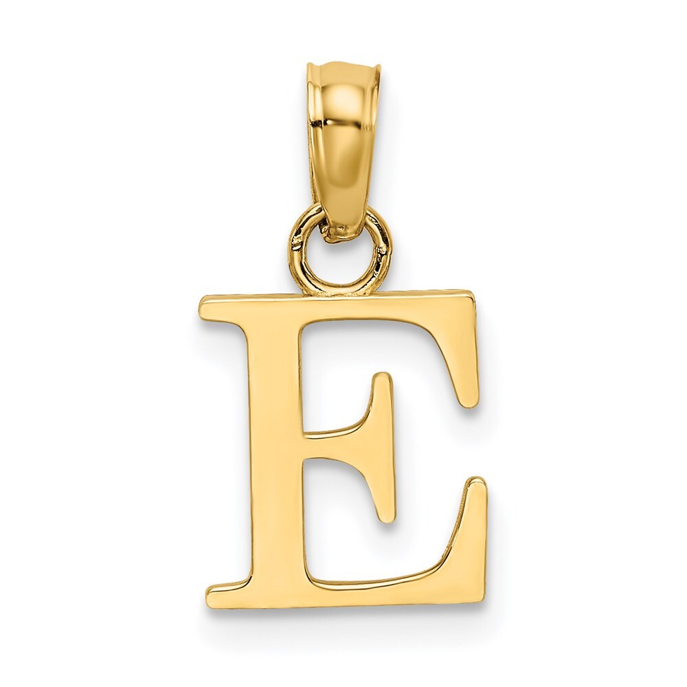 14k Yellow Gold Polished Block Letter E Initial Pendant for Women