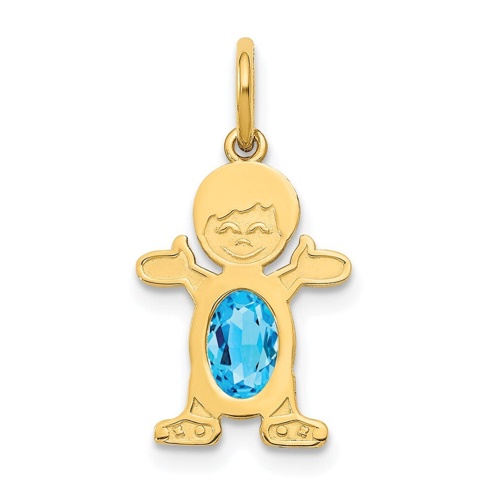 14k Yellow Gold Boy 6x4 Oval Genuine Blue Topaz-December Pendant for Women