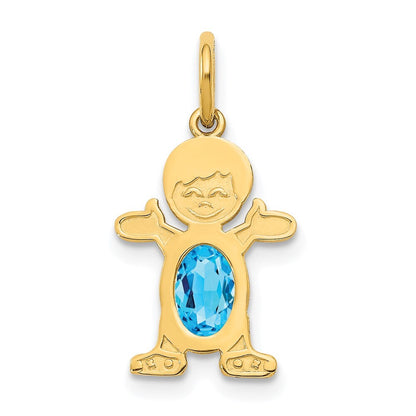 14k Yellow Gold Boy 6x4 Oval Genuine Blue Topaz-December Pendant for Women