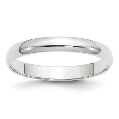 14k White Gold 3mm Lightweight Half Round Wedding Band Size 11