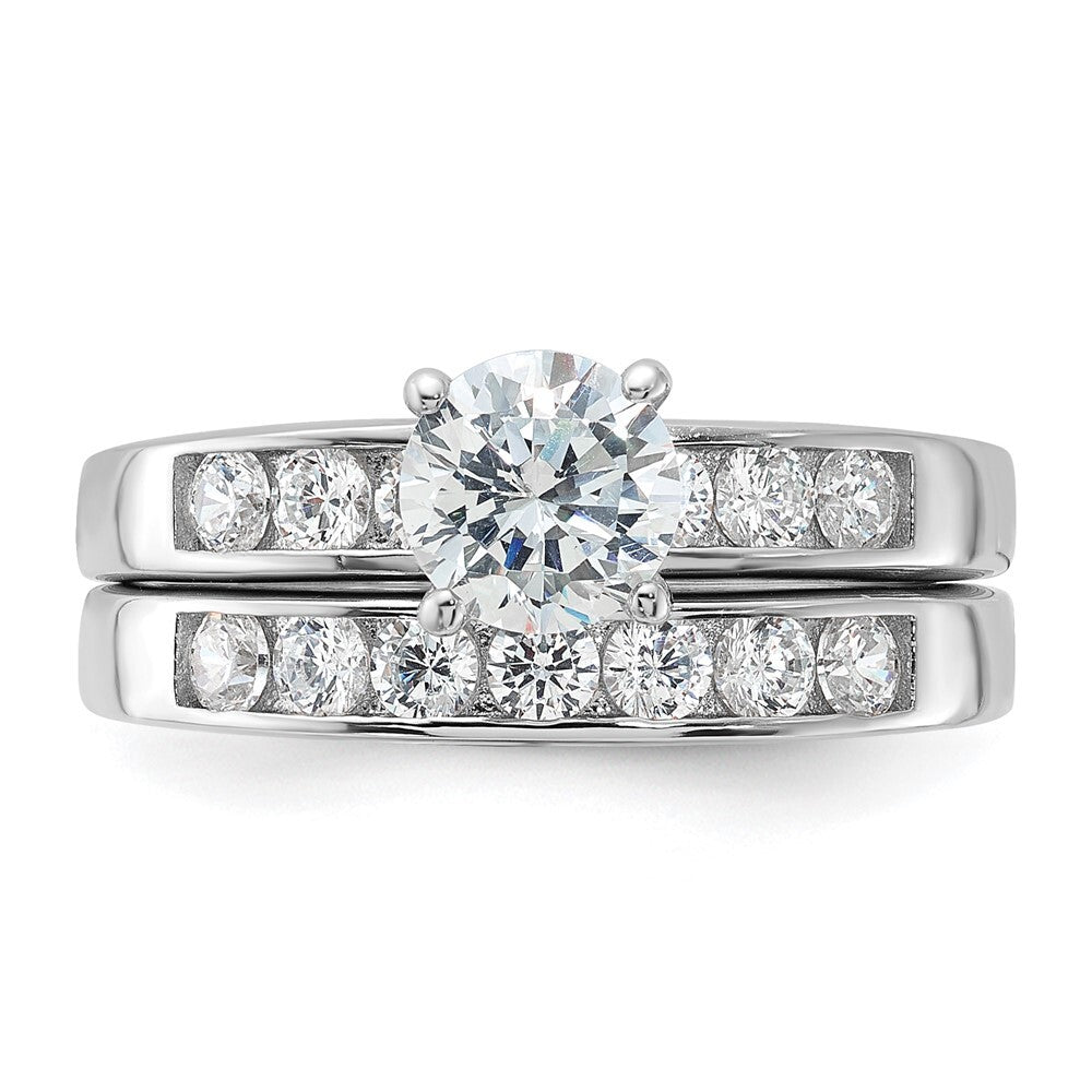 Sterling Silver Cubic Zirconia Engagement Ring Wedding BTwo Piece Set Size 7