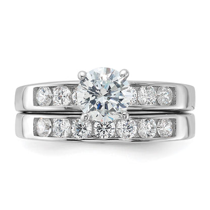 Sterling Silver Cubic Zirconia Engagement Ring Wedding BTwo Piece Set Size 7