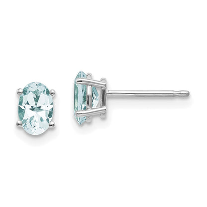 14k White Gold 6x4 Oval March/Aquamarine Earrings