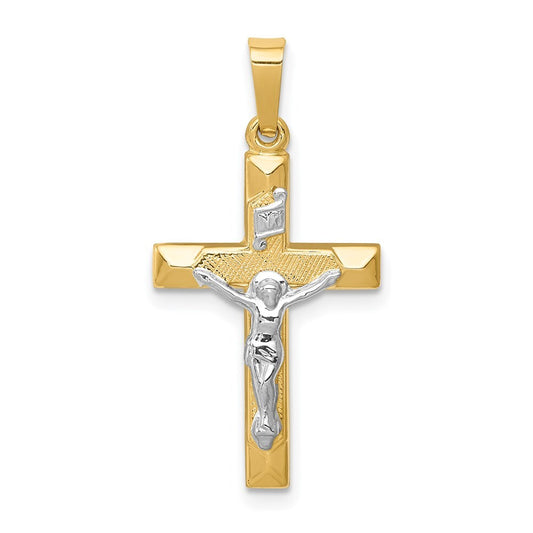 14k Two-tone Gold INRI Hollow Crucifix Pendant for Women