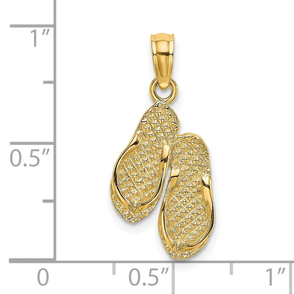 14k Yellow Gold 3D Solid Polished HAWAII Flip-Flops Charm Pendant