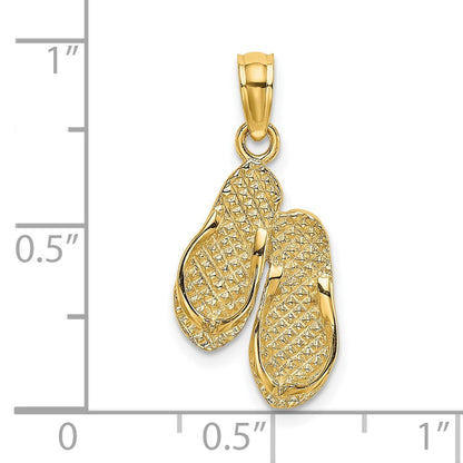 14k Yellow Gold 3D Solid Polished HAWAII Flip-Flops Charm Pendant