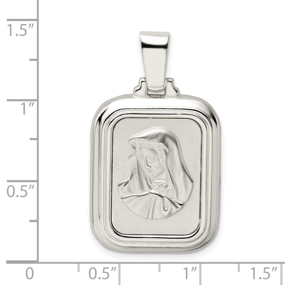 Sterling Silver Satin & Polished Mary Hail Mary Prayer Pendant