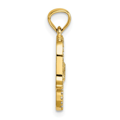 14k Yellow Gold Polished Cubic Zirconia Hamsa Pendant