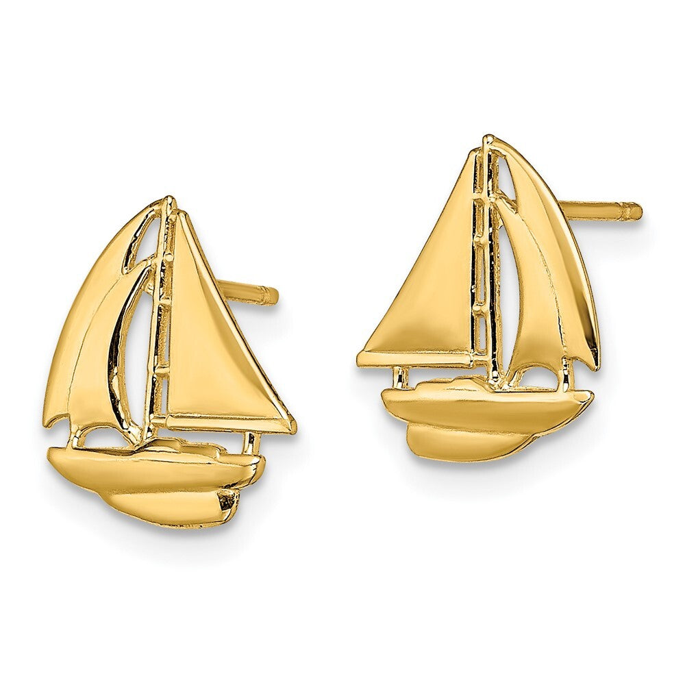 14k Yellow Gold Polished Sailboat Stud Earrings Gift for Women