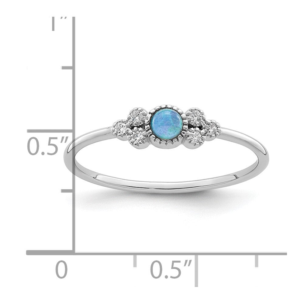 Sterling Silver Rhodium-plated Polished Lab Created Blue Opal Ring Size 8