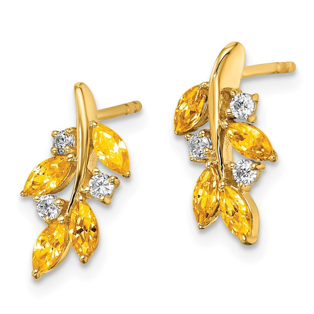 14k Yellow Gold Citrine and Diamond Leaf Earrings