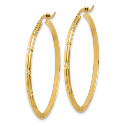 14k Yellow Gold Polished Diamond-Cut Hoop Earrings