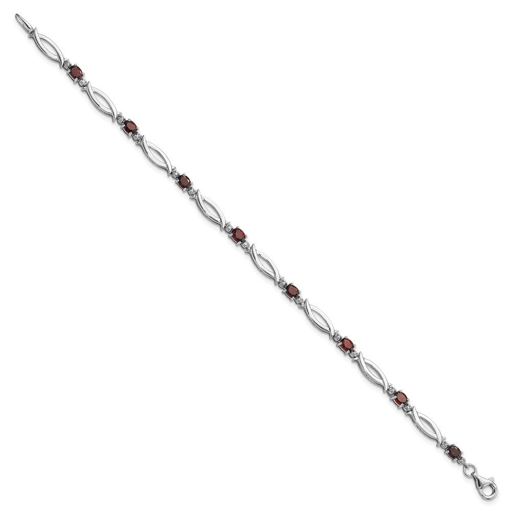 Sterling Silver Rhodium-plated Garnet and Diamond 7.25in Bracelet