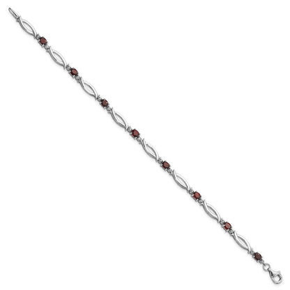 Sterling Silver Rhodium-plated Garnet and Diamond 7.25in Bracelet