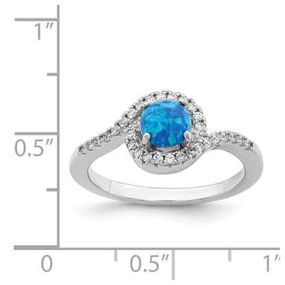 Sterling Silver Rhodium-plated Created Blue Opal /Cubic Zirconia Halo Ring SZ 7